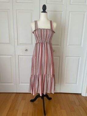 Knox Rose Red and Cream Striped Smocked Maxi Dress